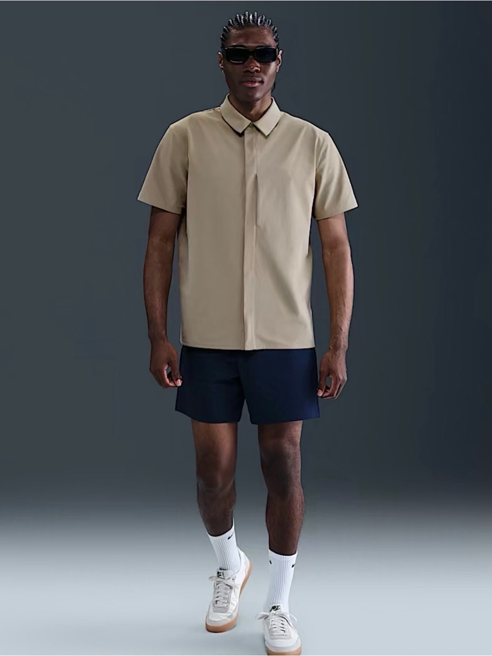 Nike Men's Short Sleeve Button-Down Shirt in Beige